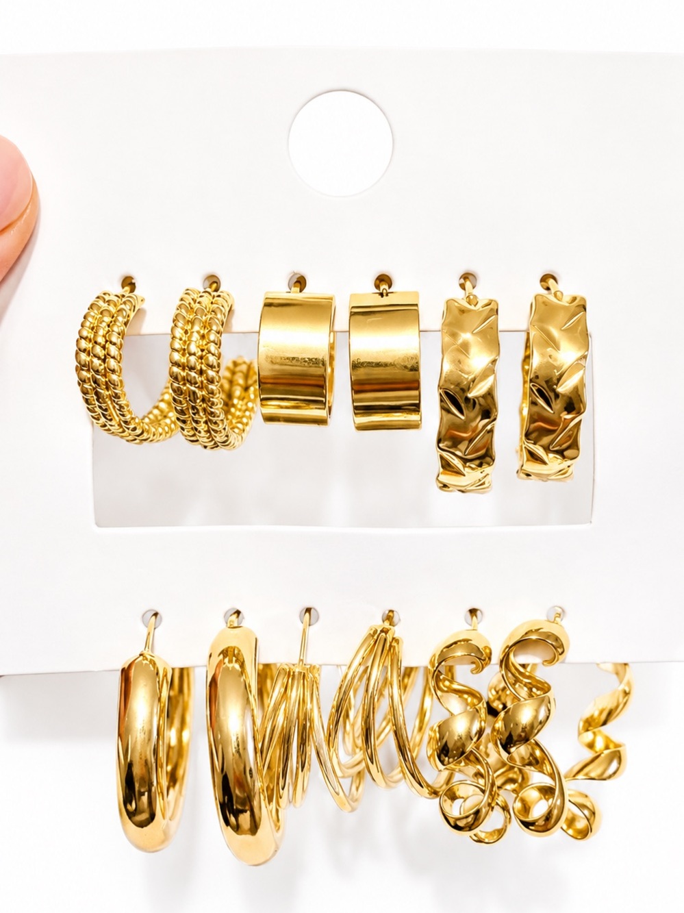 2/20 Gold Hoop Earring Lot 6 Prs Mixed Huggie Hoop |Chunky Textured Twisted